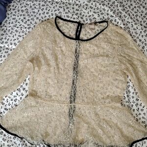 Forever 21 Cream Lace Blouse with Black Trim